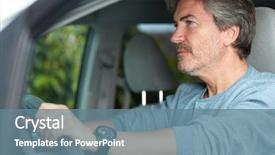  Presentation with driving - PPT theme with permits licenses - man driving car background and a seafoam green colored foreground