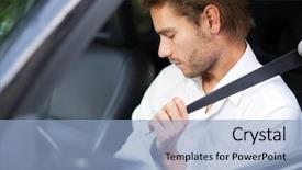  Presentation with safety - Presentation design consisting of permits licenses - man fastening his safety belt background and a light blue colored foreground