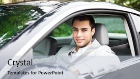  Presentation with sleepy yawning man driving car - Cool new theme with permits licenses - portrait of a man driving backdrop and a lemonade colored foreground