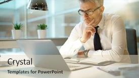  Presentation with laptop - Slides having perplex - businessman working on laptop background and a lemonade colored foreground