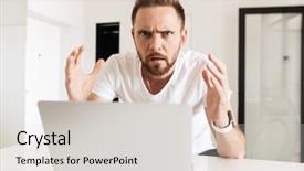  Presentation with bright white - Beautiful theme featuring perplex - image of frustrated confused man backdrop and a  colored foreground