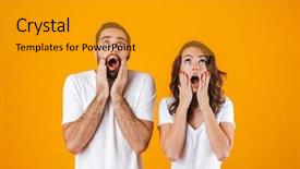  Presentation with basic - Audience pleasing PPT theme consisting of perplex - image of surprised people man backdrop and a  colored foreground