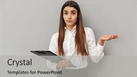  Presentation with black hand - Cool new slides with perplex - photo of businesslike woman backdrop and a light gray colored foreground