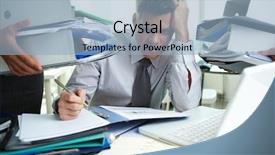  Presentation with accountant - PPT theme with perplexed accountant doing financial reports background and a light blue colored foreground