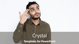  Presentation with upwards - Cool new slide deck with perplexed-young-man-in-casualwear backdrop and a dark gray colored foreground