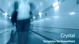  Presentation with tunnel - Beautiful PPT layouts featuring persecution - woman is running backdrop and a ocean colored foreground