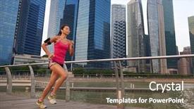  Presentation with sporty - Beautiful theme featuring perseverance - asian chinese sporty running woman backdrop and a dark gray colored foreground