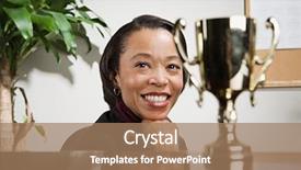  Presentation with perseverance - Cool new presentation theme with perseverance - business woman admiring her trophy backdrop and a coral colored foreground