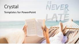  Presentation with late - Theme with perseverance - woman reading book on hammock background and a white colored foreground