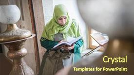  Presentation with woman muslim - Slide set enhanced with persia - beautiful muslim young woman inside background and a tawny brown colored foreground