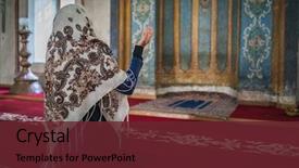  Presentation with masjid - Colorful slide set enhanced with persia - beautiful muslim young woman praying backdrop and a tawny brown colored foreground