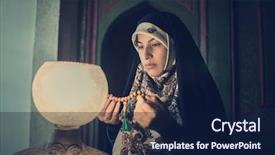  Presentation with persia - Slide deck enhanced with persia - beautiful muslim young woman background and a navy blue colored foreground