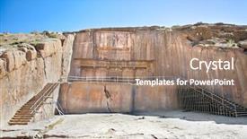  Presentation with ancient iran - Theme with persian architect - treasure in ancient persepolis iran background and a coral colored foreground