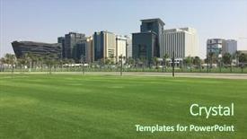  Presentation with islamic art - Theme having persian architect - view of the doha city background and a tawny brown colored foreground