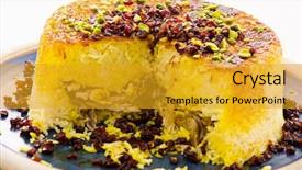  Presentation with persian - Theme consisting of persian rice with chicken tah background and a gold colored foreground