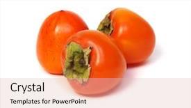  Presentation with leafy greens and fruit - Amazing presentation design having persimmon fruit isolated on white backdrop and a lemonade colored foreground