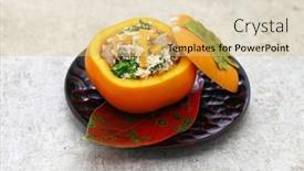  Presentation with japanese write - PPT theme with persimmon-salad-with-mashed-tofu background and a yellow colored foreground