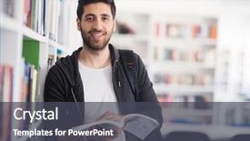  Presentation with study - PPT layouts featuring persistence - portrait of happy student while background and a dark gray colored foreground