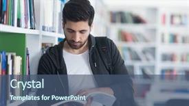  Presentation with child girl reading a book - PPT layouts with persistence - portrait of happy student while background and a ocean colored foreground