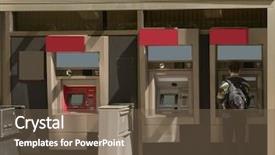  Presentation with machine - Theme featuring person accessing automatic teller machine background and a tawny brown colored foreground