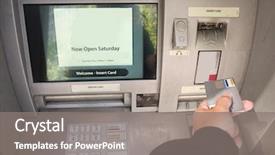  Presentation with automatic cars - Slides enhanced with person accessing automatic teller machine background and a gray colored foreground