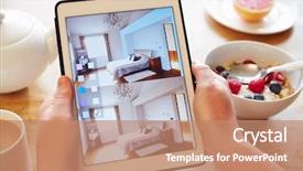  Presentation with breakfast - Amazing slide set having person at breakfast with decorating backdrop and a coral colored foreground