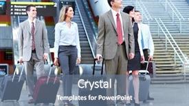  Presentation with international business - Amazing PPT theme having person at the international airport backdrop and a ocean colored foreground