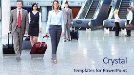  Presentation with international business - Beautiful slide set featuring person at the international airport backdrop and a sky blue colored foreground