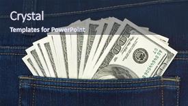  Presentation with jeans - Beautiful PPT theme featuring person brings up dollar - money in jeans pocket shopping backdrop and a navy blue colored foreground