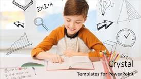  Presentation with childhood - PPT theme with person child sitting stack books - education childhood people homework background and a  colored foreground
