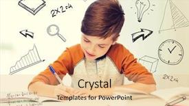  Presentation with doodles - Amazing slide deck having person child sitting stack books - education childhood people homework backdrop and a coral colored foreground