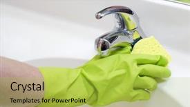  Presentation with cleaning the school - Presentation featuring person cleaning the bathroom sink background and a yellow colored foreground