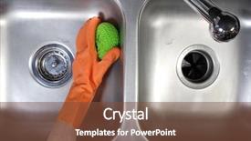  Presentation with cleaning - PPT theme with person cleaning the kitchen sink background and a tawny brown colored foreground