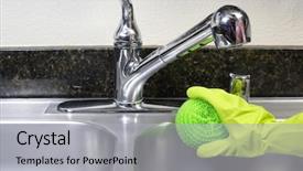  Presentation with kitchen sink splash - Cool new presentation theme with person cleaning the kitchen sink backdrop and a light gray colored foreground
