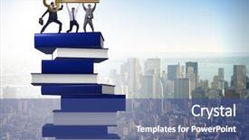  Presentation with education book or tree - Slide set having person climbing ladder solution - education concept with books background and a ocean colored foreground