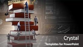  Presentation with books - Audience pleasing PPT theme consisting of person climbing ladder solution - education concept with books backdrop and a dark gray colored foreground