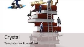  Presentation with education book or tree - Cool new slide deck with person climbing ladder solution - education concept with books backdrop and a light gray colored foreground