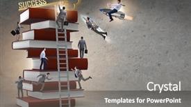 Presentation with books - PPT theme featuring person climbing ladder solution - education concept with books background and a gray colored foreground