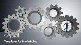  Presentation with teamwork - Presentation enhanced with person climbing ladder solution - teamwork concept with cogwheels background and a  colored foreground