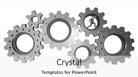  Presentation with teamwork - Audience pleasing presentation theme consisting of person climbing ladder solution - teamwork concept with cogwheels backdrop and a  colored foreground