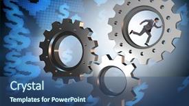  Presentation with teamwork - PPT theme with person climbing ladder solution - teamwork concept with cogwheels background and a  colored foreground