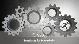  Presentation with synergy collaboration cooperation teamwork concept - Slide set with person climbing ladder solution - teamwork concept with cogwheels background and a  colored foreground