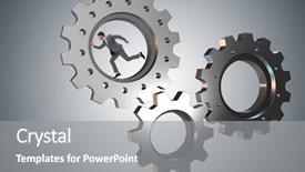  Presentation with teamwork - Colorful presentation design enhanced with person climbing ladder solution - teamwork concept with cogwheels backdrop and a  colored foreground