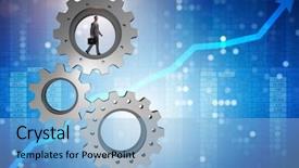  Presentation with teamwork - Amazing presentation design having person climbing ladder solution - teamwork concept with cogwheels backdrop and a  colored foreground