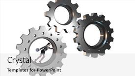  Presentation with teamwork - Colorful presentation enhanced with person climbing ladder solution - teamwork concept with cogwheels backdrop and a  colored foreground