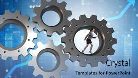  Presentation with teamwork - Colorful slide set enhanced with person climbing ladder solution - teamwork concept with cogwheels backdrop and a  colored foreground