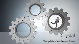  Presentation with teamwork - Slide set featuring person climbing ladder solution - teamwork concept with cogwheels background and a  colored foreground