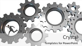  Presentation with synergy collaboration cooperation teamwork concept - Slide set consisting of person climbing ladder solution - teamwork concept with cogwheels background and a  colored foreground