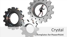  Presentation with people helping each teamwork couple - Presentation consisting of person climbing ladder solution - teamwork concept with cogwheels background and a  colored foreground