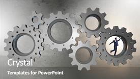  Presentation with teamwork - Amazing slide set having person climbing ladder solution - teamwork concept with cogwheels backdrop and a  colored foreground